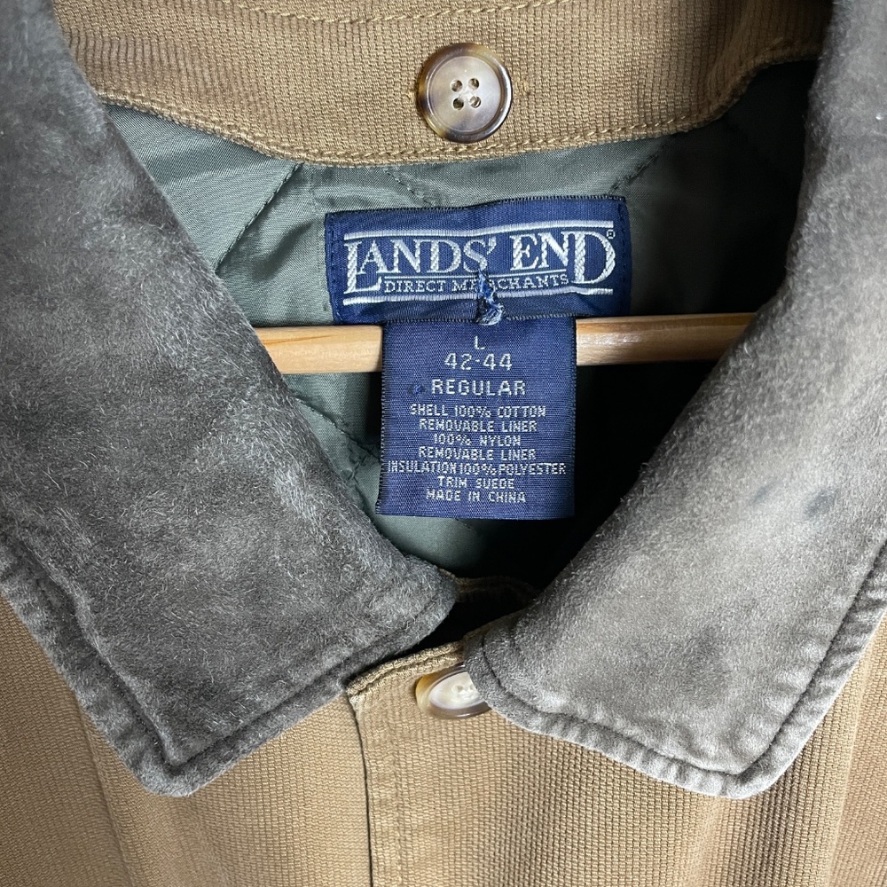Land's End Barn Utility Jacket Canvas with Dark Gray Suede Trim Size 42-44
